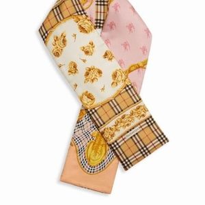 Burberry Multicolor Roses Check Pattern Silk Scarf